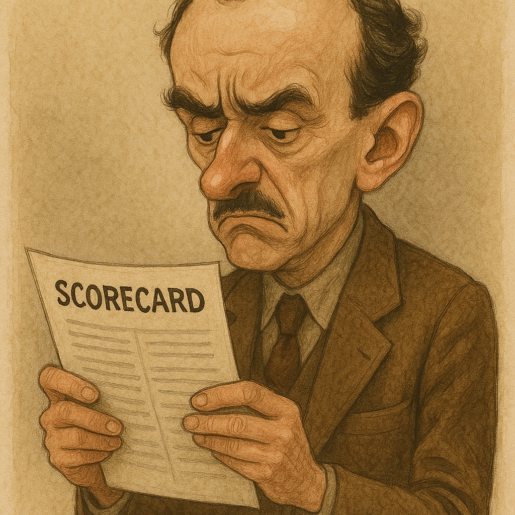 Dirac reading a scorecard